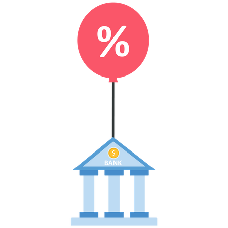 Bank float in the sky by a percentage symbol balloon  Illustration