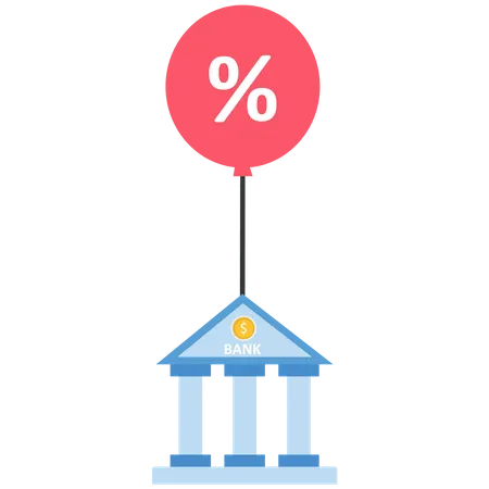 Bank float in the sky by a percentage symbol balloon  Illustration