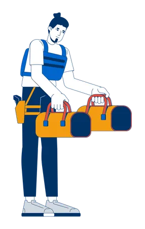 Bank guard carrying cash bags  Illustration