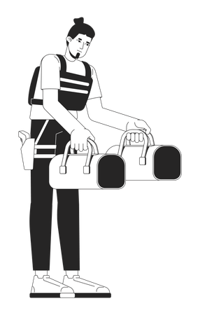 Bank guard carrying cash bags  Illustration