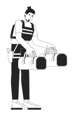 Bank guard carrying cash bags  Illustration