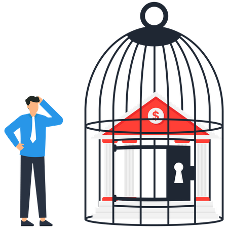 Bank in cage  Illustration