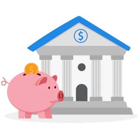 Bank Building Illustration With Piggy Bank Symbol Place To Save Money Vector Illustration Illustration