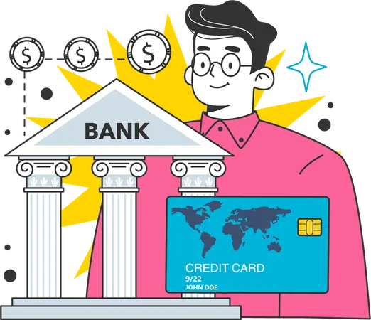 Bank officer reviews at bank card  Illustration
