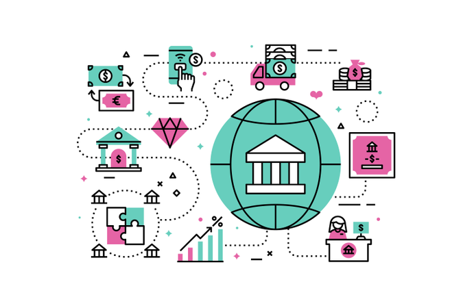 Abbildung der Liniensymbole für Banken und Finanzen  Illustration