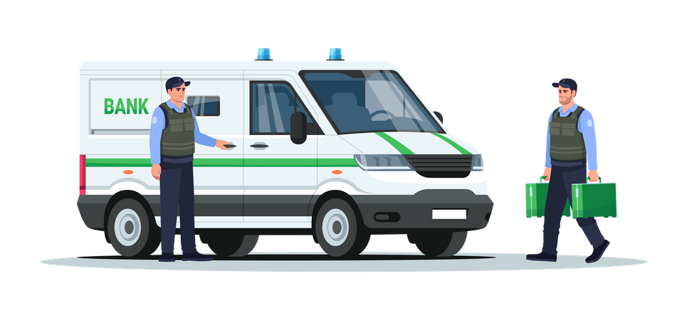 Bank vehicle with guards Illustration