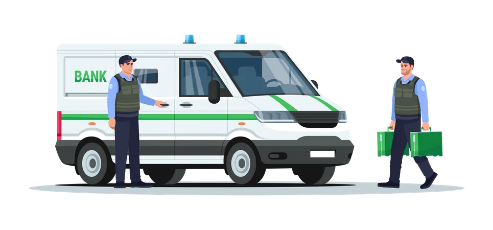 Bank vehicle with guards Illustration