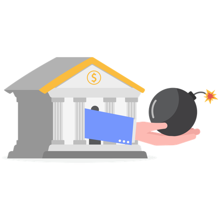 Bank with outstretched hand holding bomb  Illustration