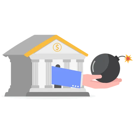 Bank with outstretched hand holding bomb  Illustration