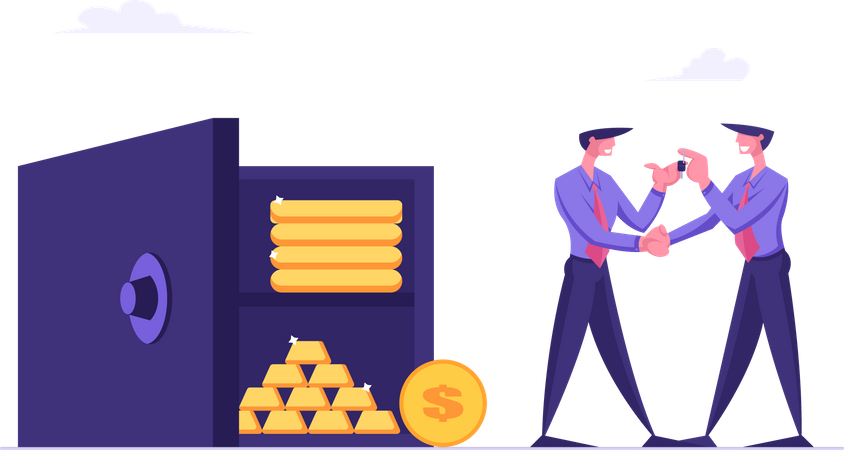 Bankangestellter übergibt Schlüssel zum Bankschließfach  Illustration