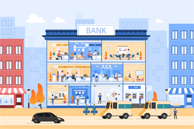 Bankbüro-Innenraum  Illustration