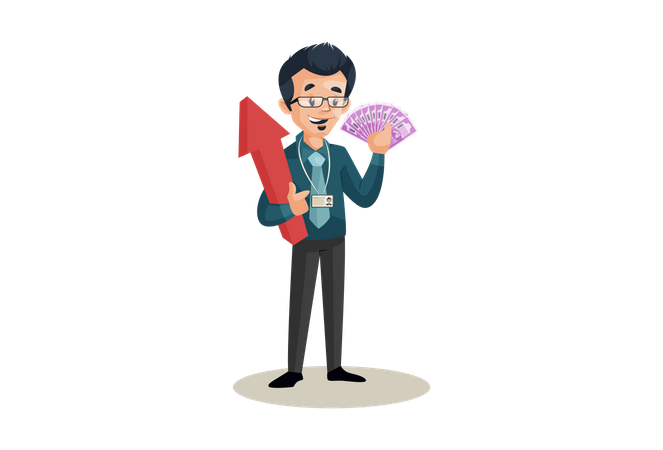 Banker holding money and arrow in hands in business growth concept  Illustration