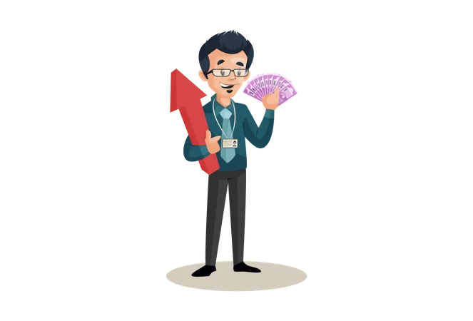 Banker holding money and arrow in hands in business growth concept Illustration