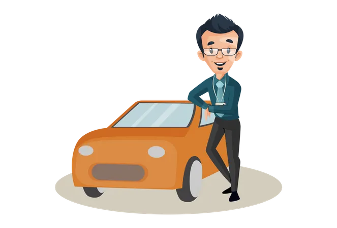 Banker is standing with car as Car loan concept Illustration
