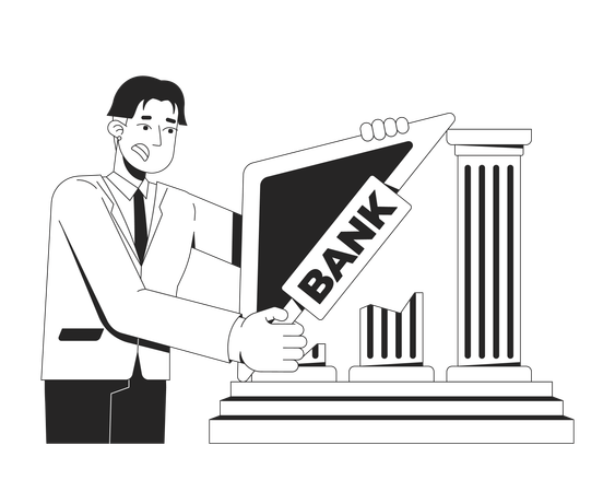 Banker trying to holding up crumbling structure  Illustration