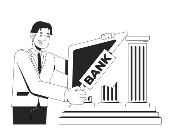 Banker trying to holding up crumbling structure  Illustration