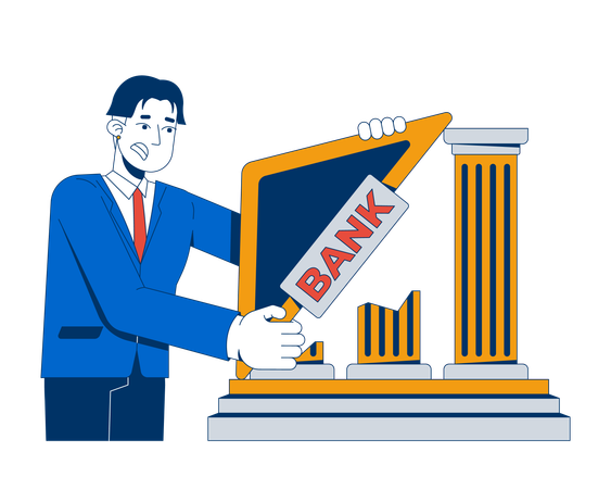 Banker trying to holding up crumbling structure  Illustration