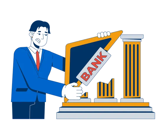 Banker trying to holding up crumbling structure  Illustration
