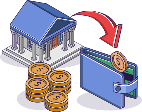 Bankgebäude und Geldbörse  Illustration