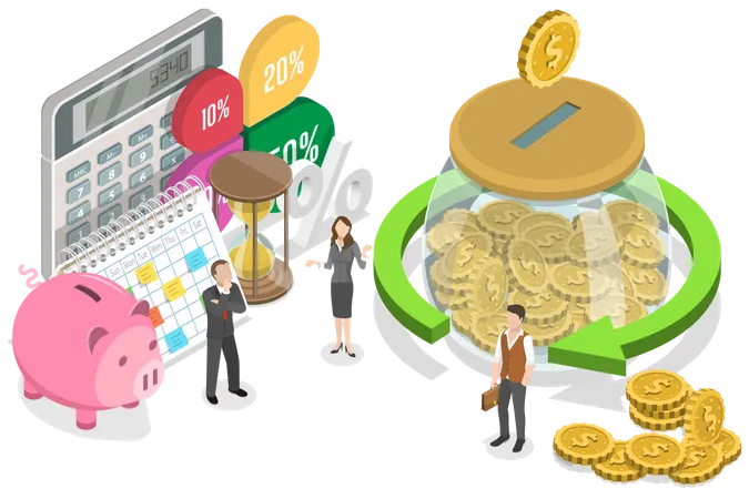 3 D Isometric Flat Vector Conceptual Illustration Of Recurring Deposit Account Banking And Money Investment Illustration