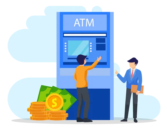 Vector Illustration Of Modern Business Concept Style The Character Of The Person Makes Money Withdrawals At AT Ms Cash Withdrawal From AT Ms Flat Vector Template Style Suitable For Web Landing Page Illustration