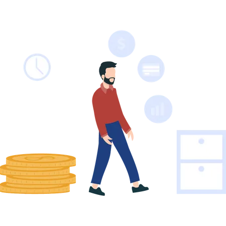 A Man With Banking Thoughts Going Forward And There Are Some Dollar Coins Near Him Illustration