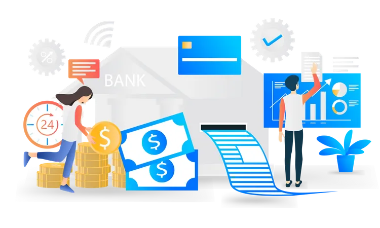 Flat Style Illustration Of Finance And Banking With ATM Illustration