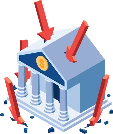 Flat 3 D Isometric Banking With Falling Arrow Banking Crisis Concept Illustration