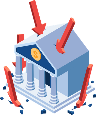 Banking with Falling Arrow Banking Crisis  Illustration