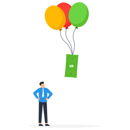 Banknotes float with balloons  Illustration