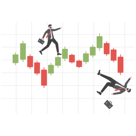 Financial Crisis Stock Market Downfall Concept Bankrupt Businessman Falling Down With His Stocks Crash Shares Graph Illustration