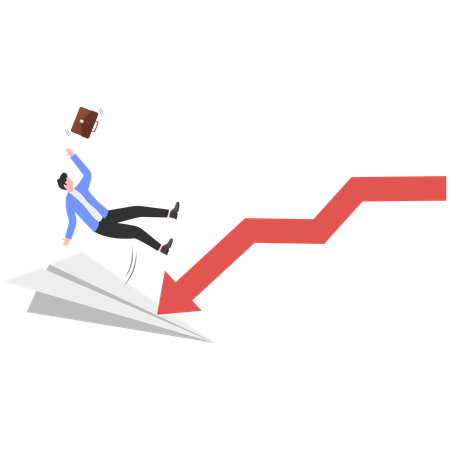 Bankrupt businessman falling off boat  Illustration