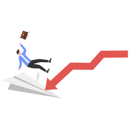 Bankrupt businessman falling off boat  Illustration