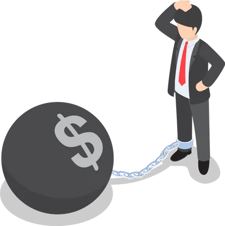 Isometric Businessman Chained With Large Metal Ball Bankruptcy Debt Concept VECTOR EPS 10 イラスト