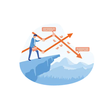 Bankruptcy with falling down profit graph and money decrease  Illustration