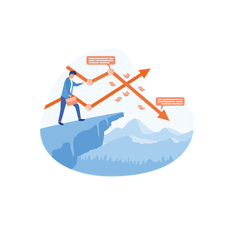 Bankruptcy with falling down profit graph and money decrease  イラスト