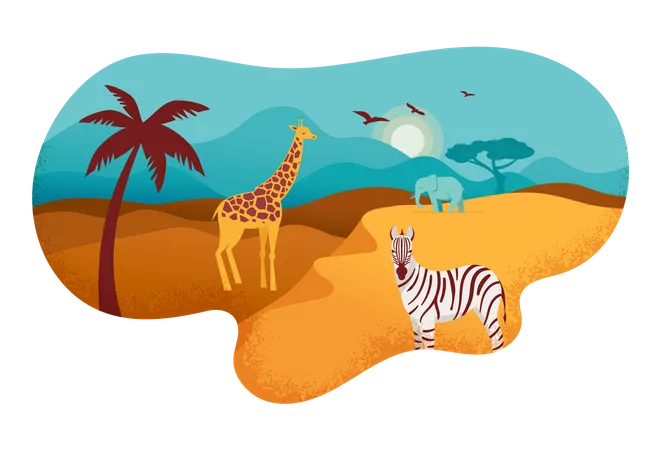 Modelo De Banner De Africa Ilustracao Vetorial De Safari Animais Simbolos Tribais Ilustração