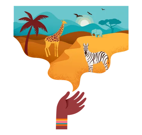 Modelo De Banner De Africa Ilustracao Vetorial De Safari Animais Simbolos Tribais Ilustração