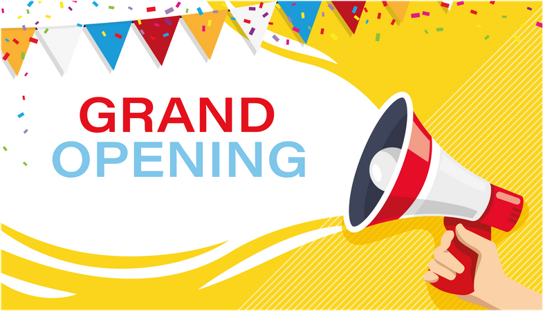 Banner de gran inauguración con megáfono para publicidad  Ilustración