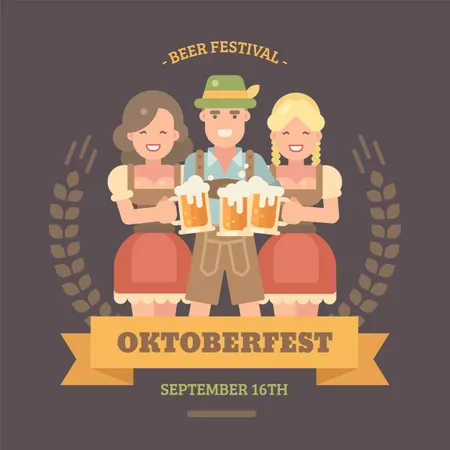 Banner de ilustración plana de Oktoberfest  Ilustración