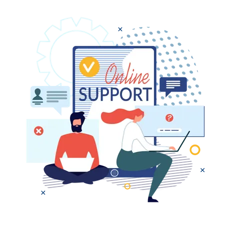 Banner de servicio de soporte en línea y ayuda virtual  Ilustración