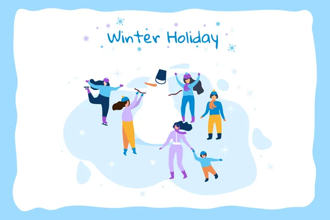 Férias de inverno com banner plano horizontal  Ilustração