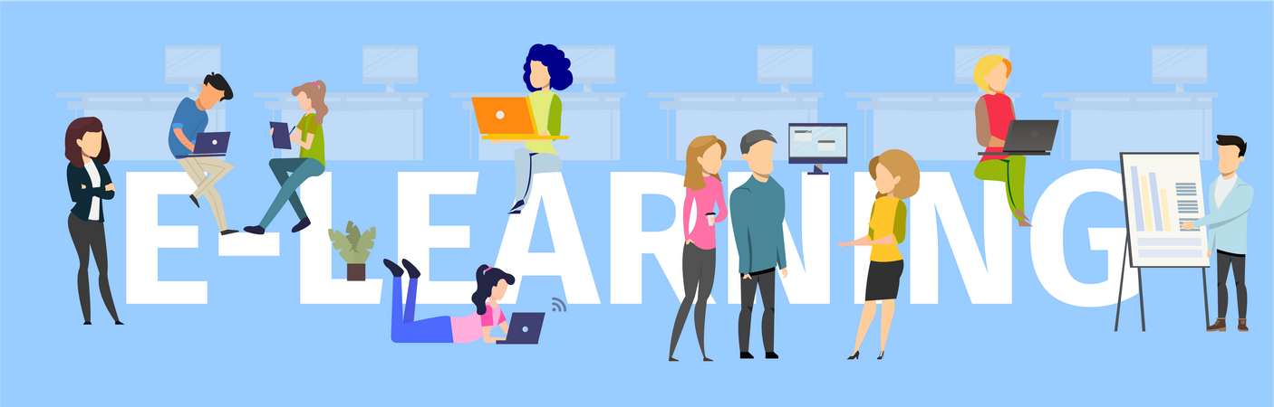 Bannière de typographie d'apprentissage en ligne  Illustration