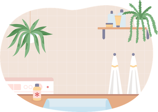 Baño limpio con plantas de interior.  Ilustración