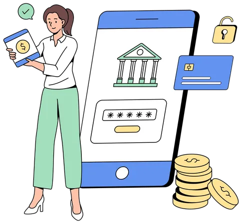 Services bancaires mobiles et paiement en ligne  Illustration