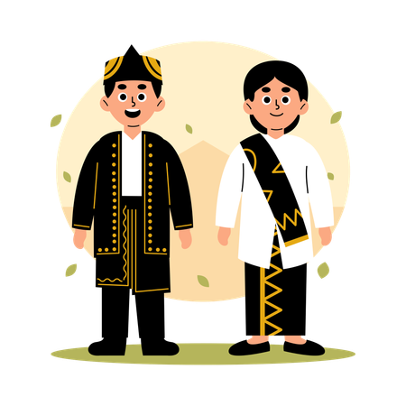 Banten Traditional Couple in Cultural Clothing  Illustration
