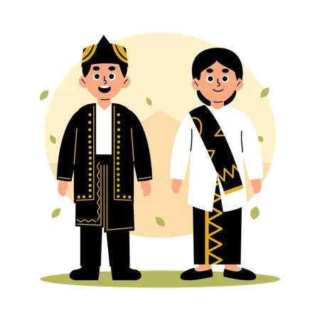 Banten Traditionelles Paar in kultureller Kleidung  Illustration