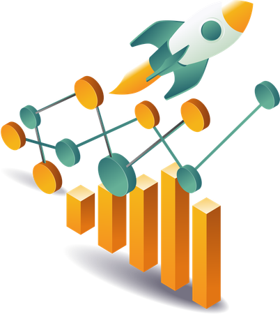 Bar chart analysis with rocket launching  Illustration