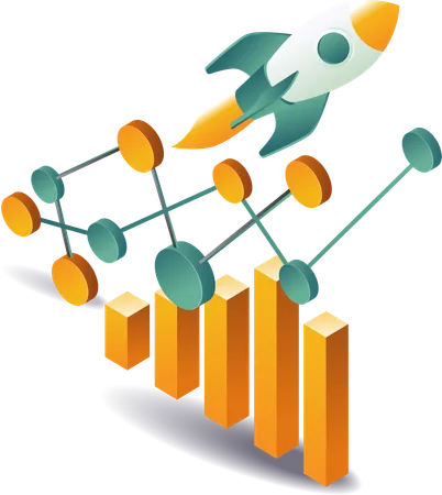 Bar chart analysis with rocket launching  Illustration