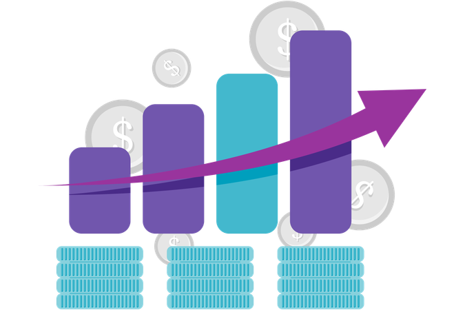 Bar chart with coin  Illustration